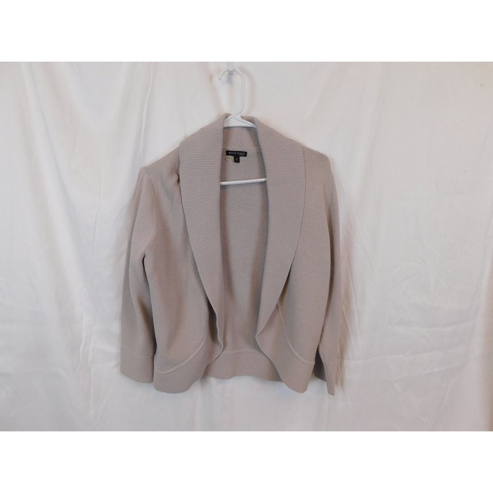 Anne Klein Women's Soft Beige Open Front 3/4 Sleeve Sweater Cardigan Small